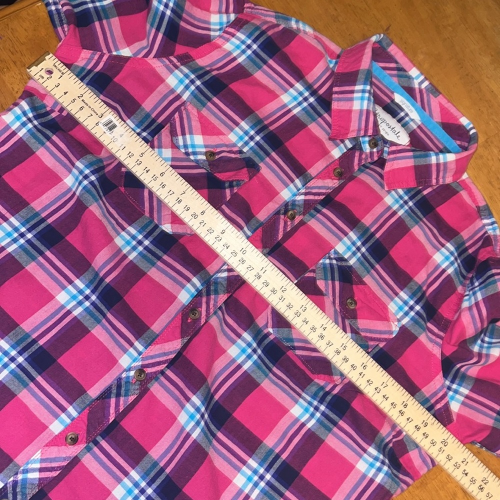 Aeropostale Plaid Button Down Shirt Pink Blue Womens XL - Picture 11 of 12